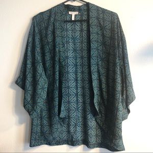 LEITH Teal Kimono Top Ethnic Geometric Pattern S